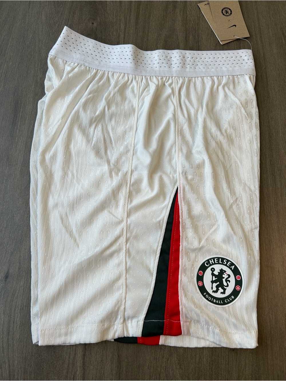 Nike White Chelsea Men's Soccer Shorts with Black 10 and Red/Green Accents - Picture 5 of 6
